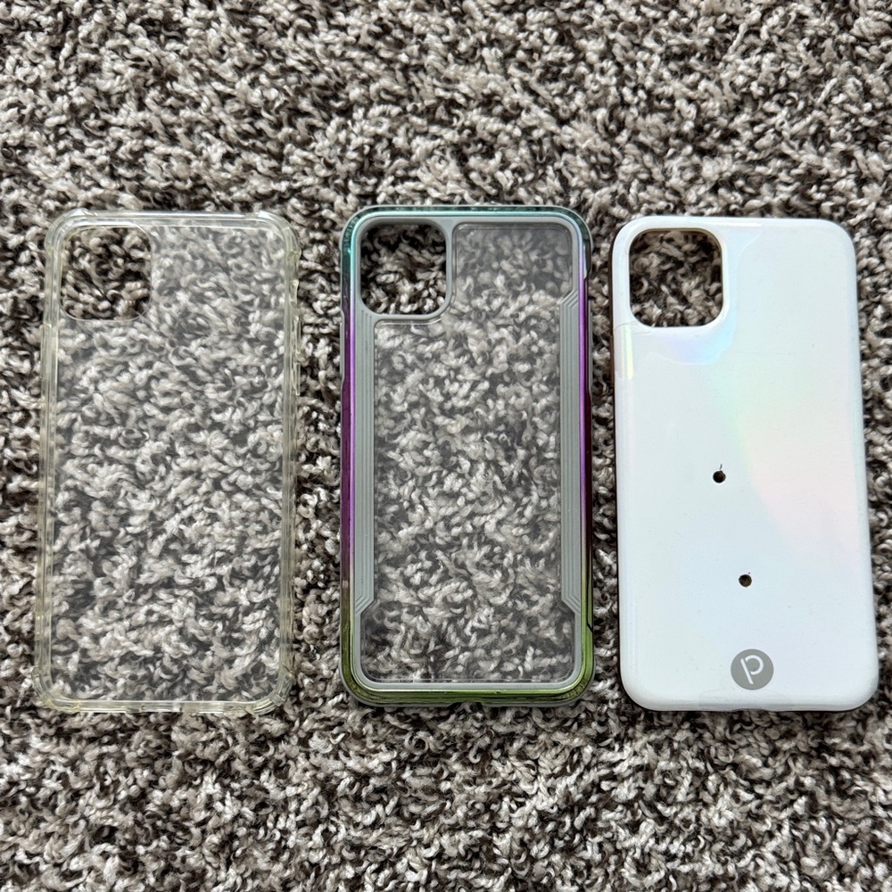 iPhone 11 Pro Max - Set of 3 Phone Case Set - Clear, Iridescent, White (loopy)